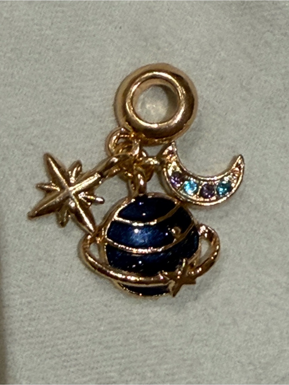 Gold-Tone Planet & Moon Charm Bracelet Pendant - Navy Enamel